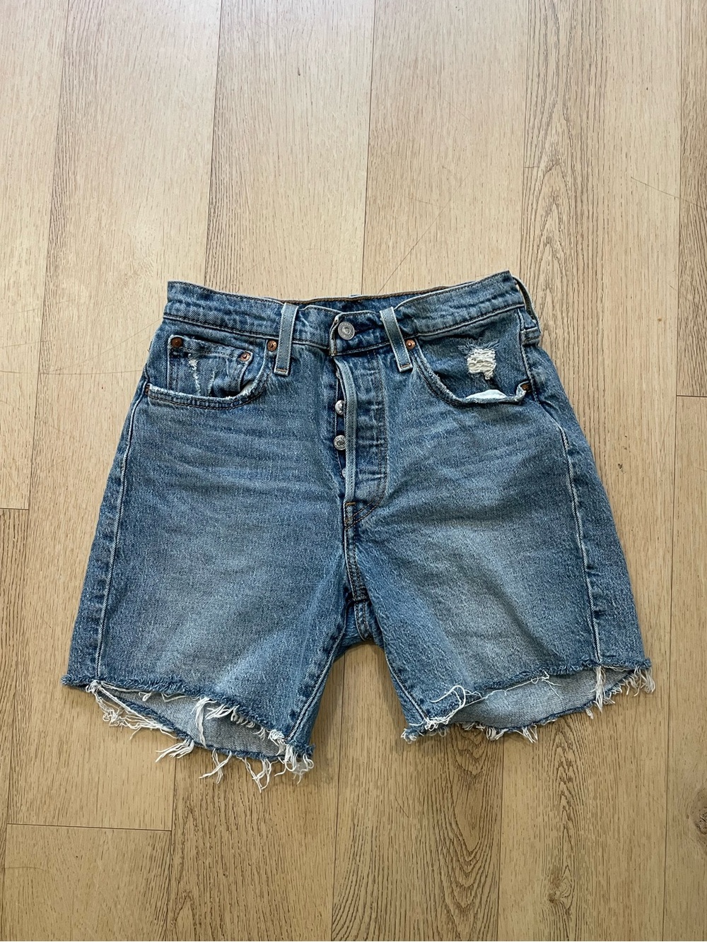 Levi's Distressed Mid-Blue Denim Shorts